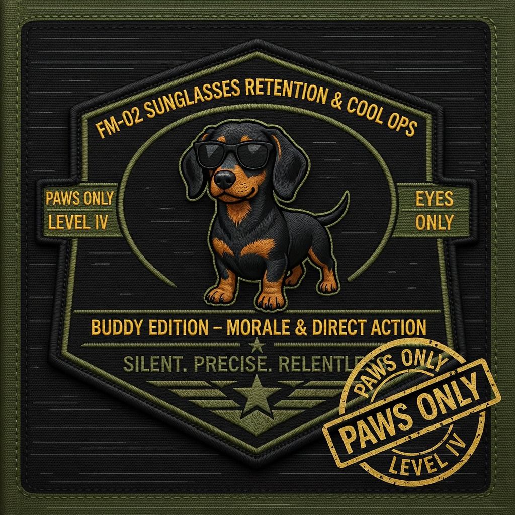 FM-02 Sunglasses Retention & Cool Ops training manual cover &mdash; Buddy edition in patch style